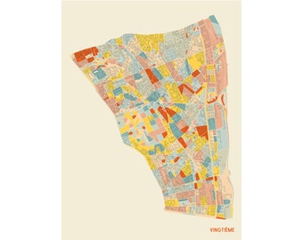Paris 20th Arrondissement Neighborhood Map - Fine Art Giclée Print - Museum Quality