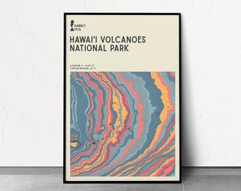 HAWAI'I VOLCANOES - Serie Parques Nacionales - Mapa de contorno topográfico - Fine Art Giclée Print - Museum Quality