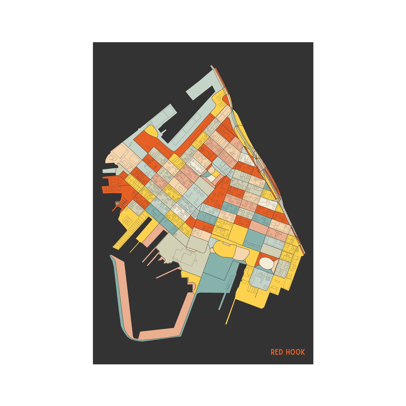 RED HOOK BROOKLYN Map Fine Art Giclée Print Museum Quality Etsy