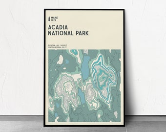 ACADIA - National Parks Series - Topographic Contour Map - Fine Art Giclée Print - Museum Quality