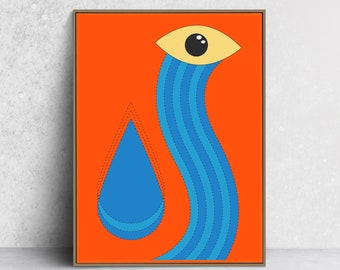 MAGIC EYE 4 - Red, Yellow, Blues - Minimalist Psychedelic Illustration - Fine Art Giclée Print - Museum Quality