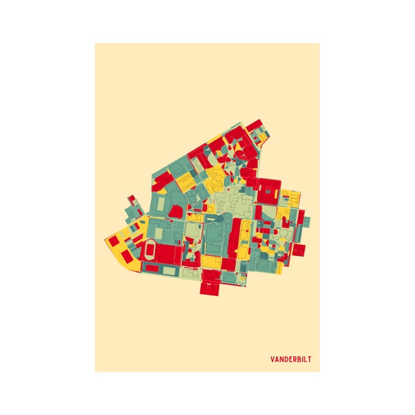 VANDERBILT UNIVERSITY campus map - Fine Art Giclée Print - Museum Quality