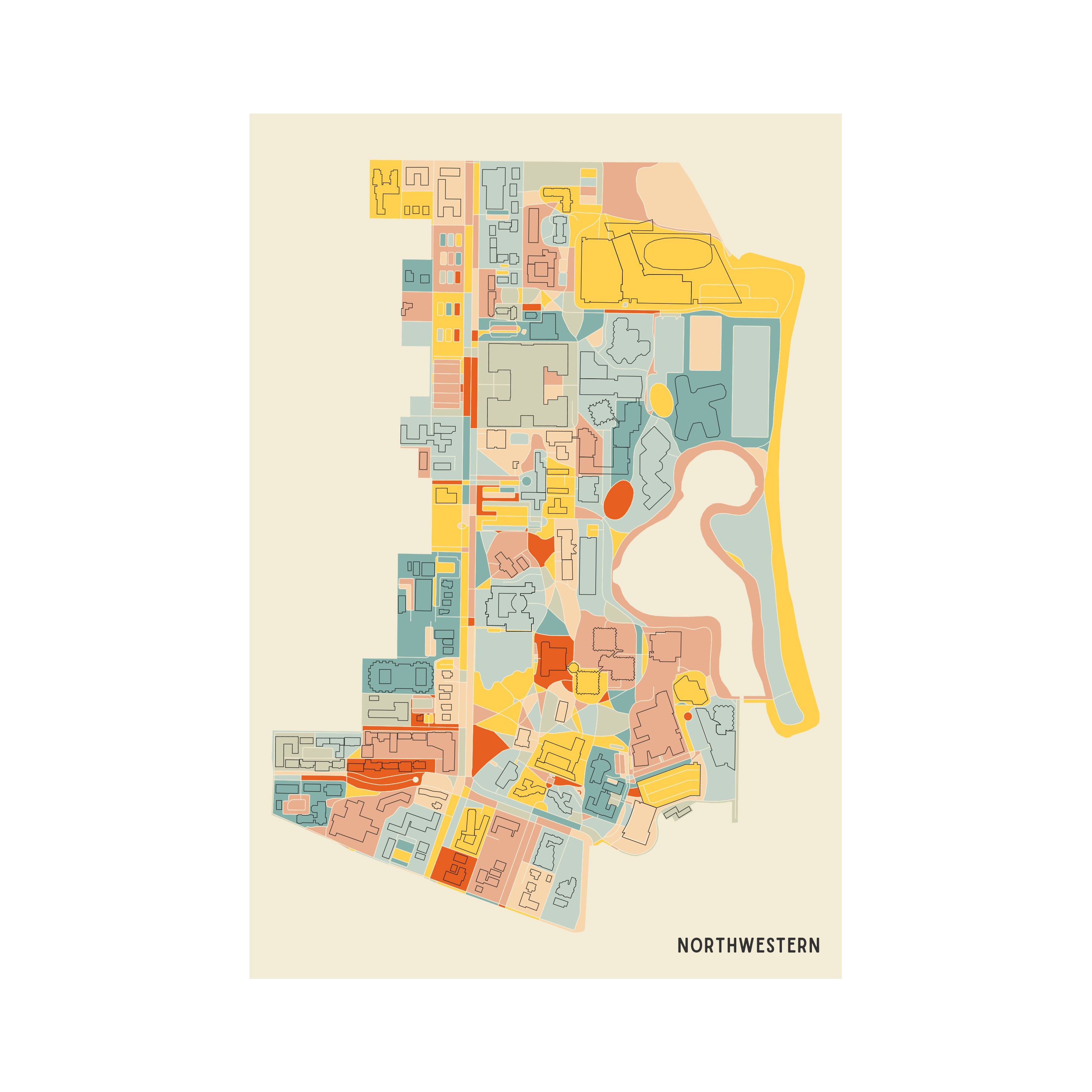 NORTHWESTERN UNIVERSITY Campus Map Fine Art Giclée Print | Etsy