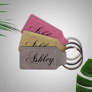 Personalized leather Keychain - laser engraved keychain for women, Custom Keychain with name, keychain for men, personalized purse key fob.