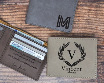 Mens wallet - Personalized wallet with name, Vegan leather mens wallet, Gift for boyfriend, Gift for dad, Slim wallet for men.