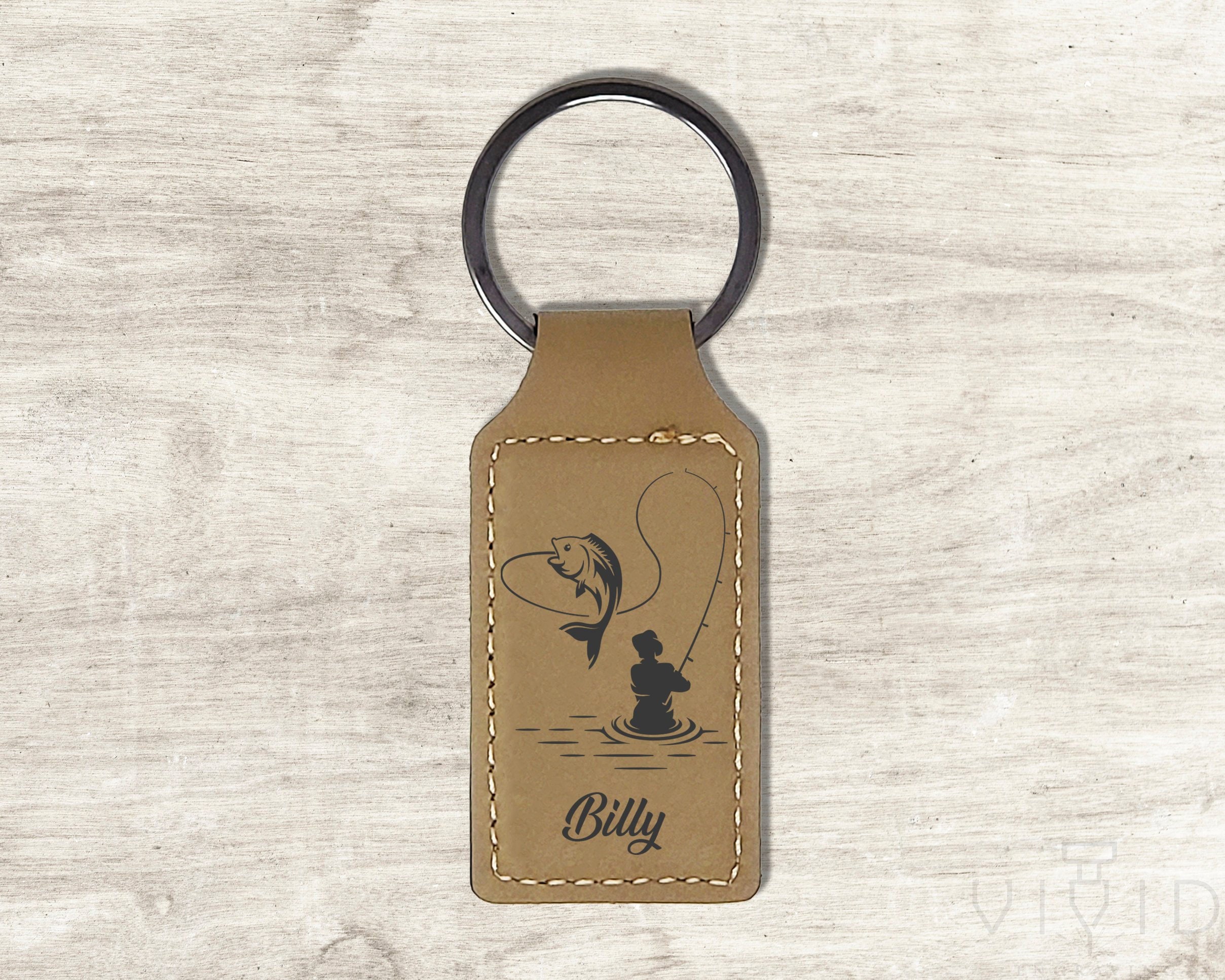 Laser Engraved Fishing Keychain for Men Personalized Leather Etsy