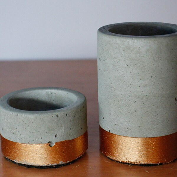 Cement Candle Holders Gray Copper, Concrete Tea Light Candles Industrial Modern Cement Candles, Concrete Candle Gifts Handmade in the USA