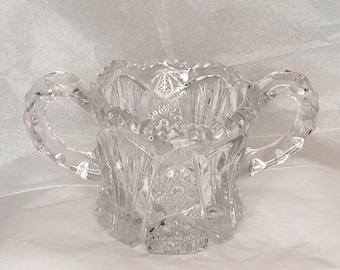 EAPG Imperial Glass Co "Nucut"  212/1 Double-Handled Pressed Glass Crystal Open Sugar Bowl