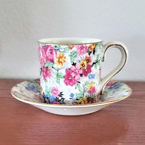 BCM Nelson Ware Marina Chintz Flat Demitasse Cup & Saucer Set