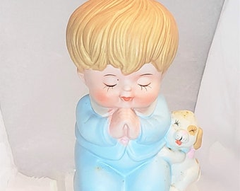 Precious Memories Design Collection Porcelain Praying Boy With Puppy Figurine