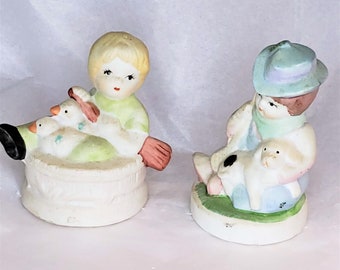 Choice of Vintage Porcelain Boy With Friend Figurines - Unmarked