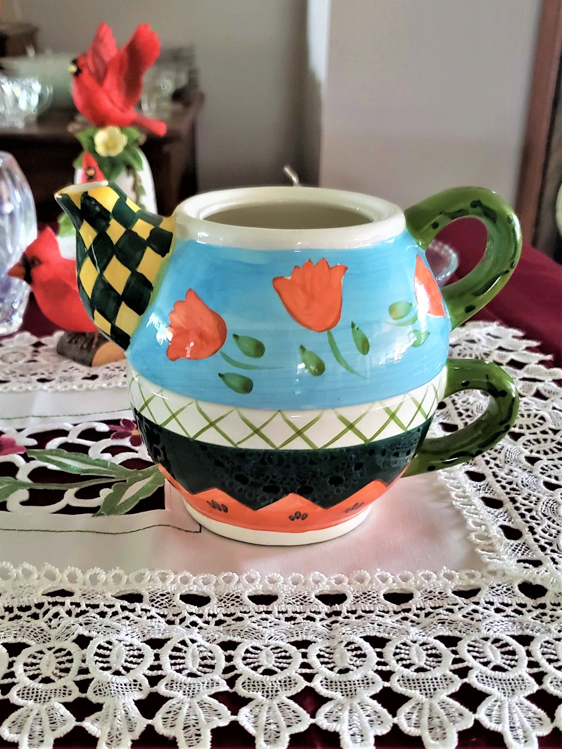 Stacking Individual Teapot and Cup With Orange Light Blue and Etsy