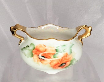 Lovely Imperial PSL Austria Pearlescent China Sugar Bowl With Orange Poppies