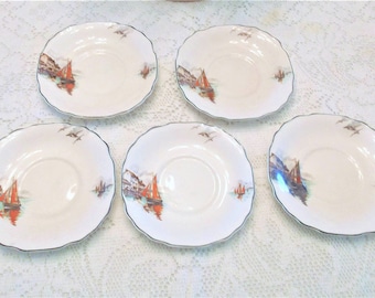 My-Oh-My!! Rare Staffordshire Myott Vandyke Set of Five 6 1/4" Saucers for Cream Soup Bowls