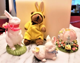 Mixed Lot of 4 Easter-themed Miniature Figurines for Crafting, Fairy Garden, Printer's Tray or Child's Room Display