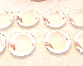 Bowled Over!  Rare Staffordshire Myott Vandyke set of Eight 5 3/8" Cream Soup/Fruit Bowls
