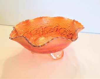 Fenton Marigold Carnival Glass Two Flowers Rose Bowl