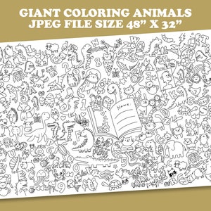 Animals Coloring Poster, Giant Coloring Poster, Doodle, Animals coloring, Coloring for Kids, fun kids activities, color, summer activities