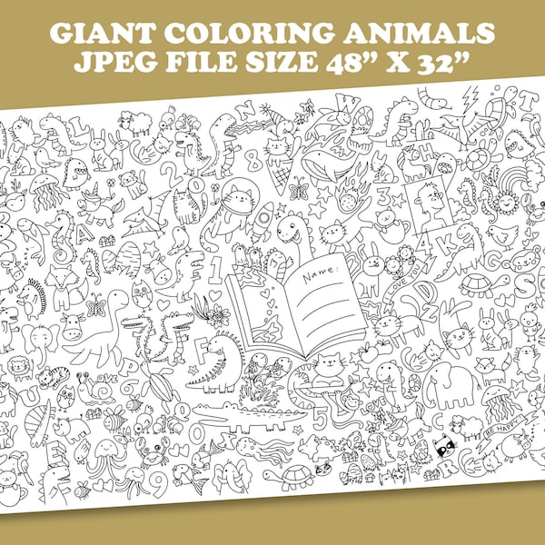 Animals Coloring Poster, Giant Coloring Poster, Doodle, Animals coloring, Coloring for Kids, fun kids activities, color, summer activities