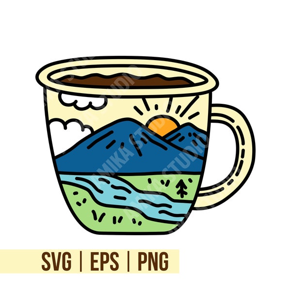 Mountain Coffee Mug, Mountain coffee mug SVG, mountain SVG, mountain nature svg, mountain coffee, lest get lost svg, mountain river svg