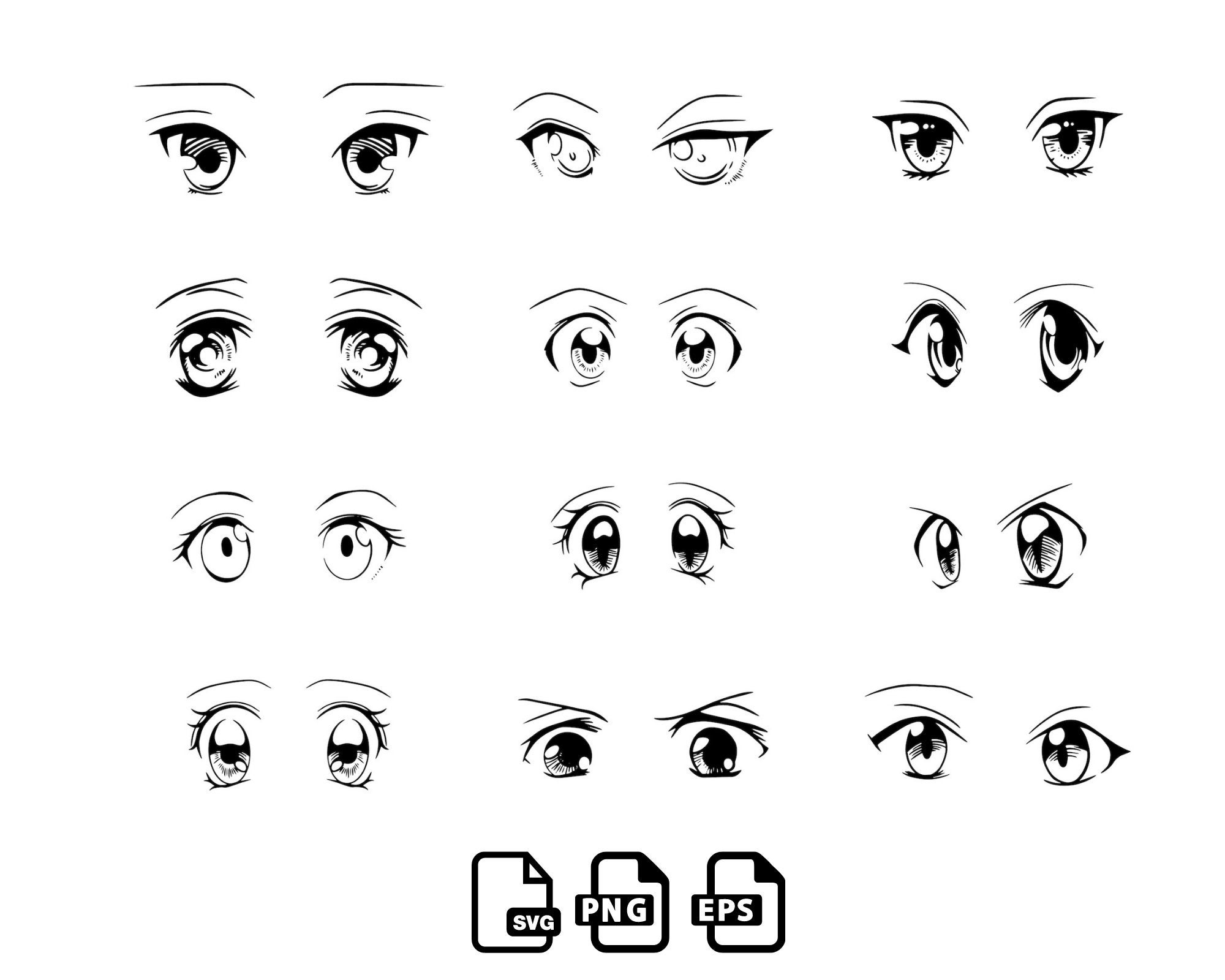 Anime Girl Eyes SVG Bundle, Anime Eyes Svg, Eyes Svg File, Eyelashes svg,  Manga eye Svg, Cartoon eyes svg, Svg cut file, Anime Eyes Cricut.