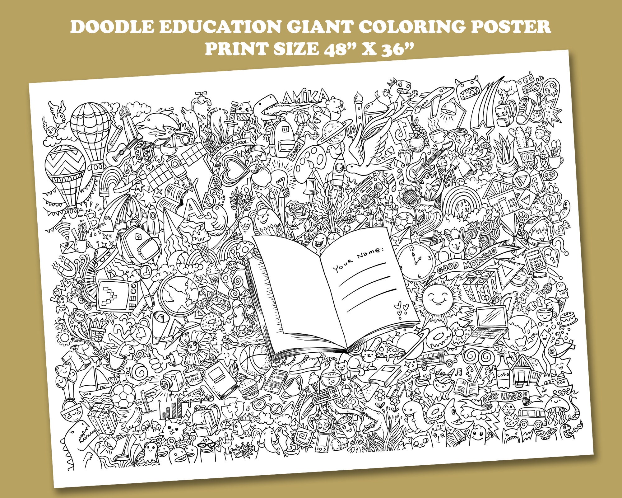 Coloring Poster, Giant Coloring Poster, Doodle, Doodle Coloring