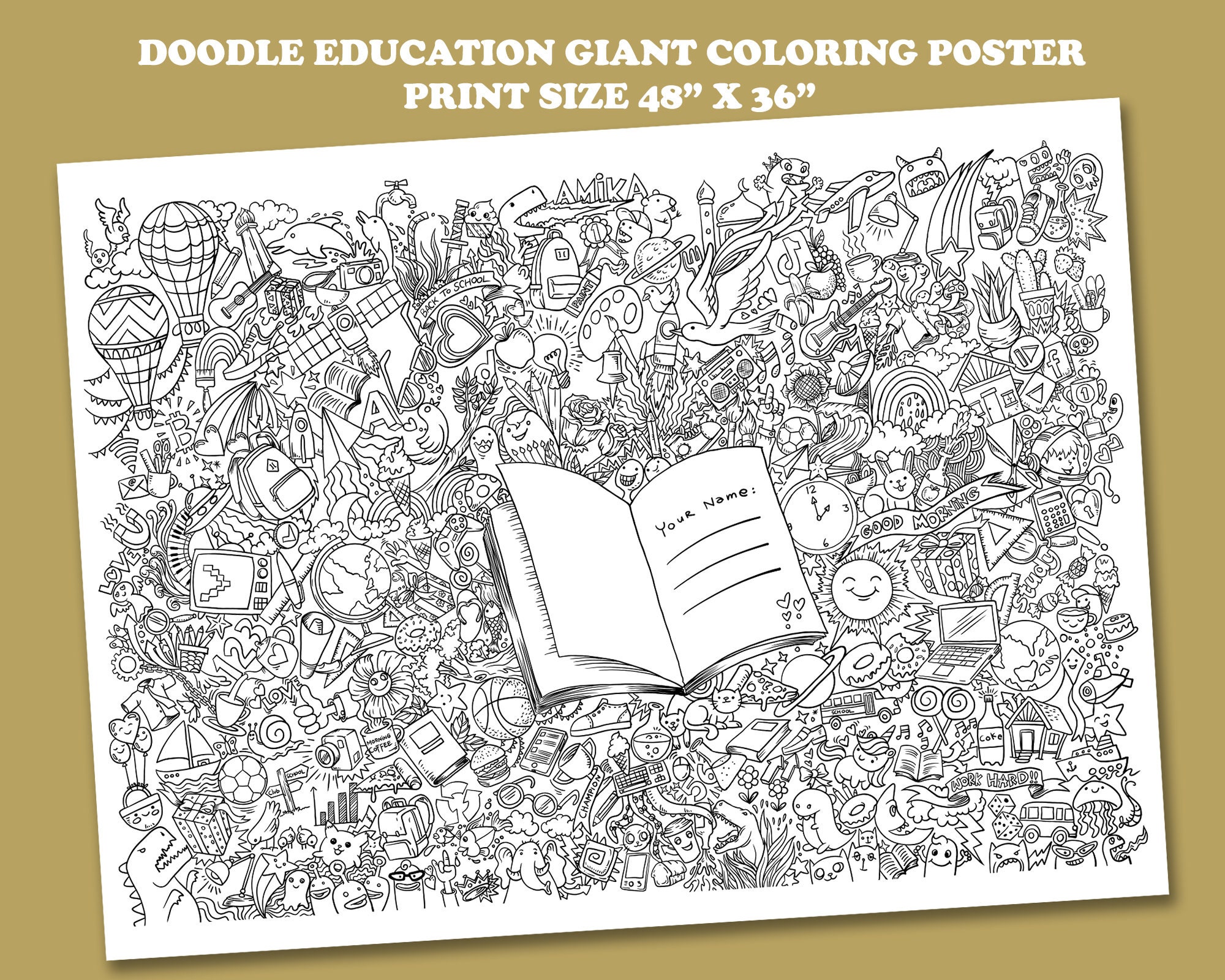 Coloring Poster, Giant Coloring Poster, Doodle, Doodle Coloring, Coloring  for Kids, Fun Kids Activities, Color, Summer Activities 