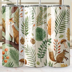 Digital Fox Tumbler Wrap, Watercolor Leaves PNG, 20 oz Tumbler Design, Sublimation Wrap, Trending Tumbler Wrap, Autumn Tumbler Wrap, New
