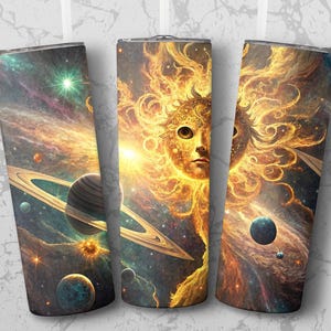 Celestial Sun Digital Seamless Tumbler Wrap, Space Planets 20oz Skinny Tumbler Design, Brightly Colored Tumbler Wrap, Printable Design