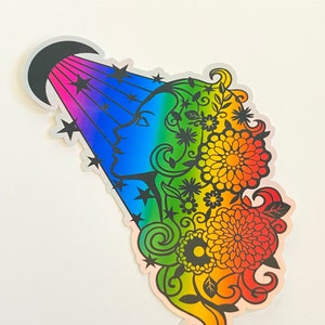 Rainbow Moon Goddess Sticker, Holographic Sticker