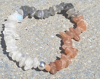Labradorite Moonstone Chip Bracelet: Gemstone Stacking Bracelet