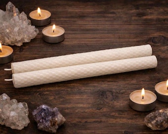 Set of 2 Hand-Poured Beeswax Taper Candles, 10" Honeycomb Pattern