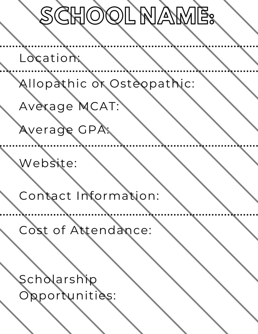 Medical School Application Planning Information Sheet Etsy