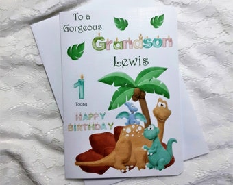 Personalised Handmade Dinosaur Birthday Card Son, Grandson, Nephew Godson Age 1,2,3,4,5 ect
