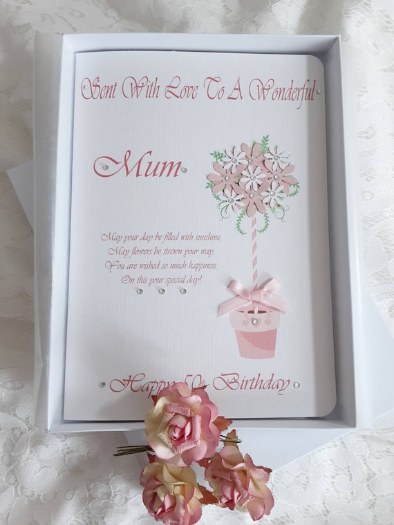 Personalized Handmade Birthday Card: Linen Card for Mum, Daughter, Sister