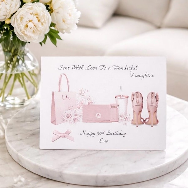 Personalised Birthday Card 8"x6" . Daughter, Granddaughter, Daughter-in-Law, Sister, Niece. Friend, Auntie, Any age