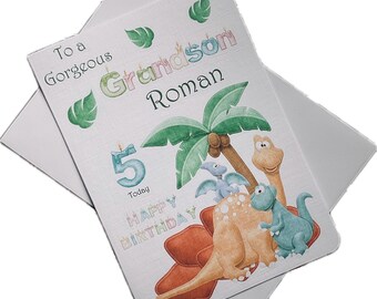Personalized Handmade Dinosaur Birthday Card: Son, Grandson, Nephew