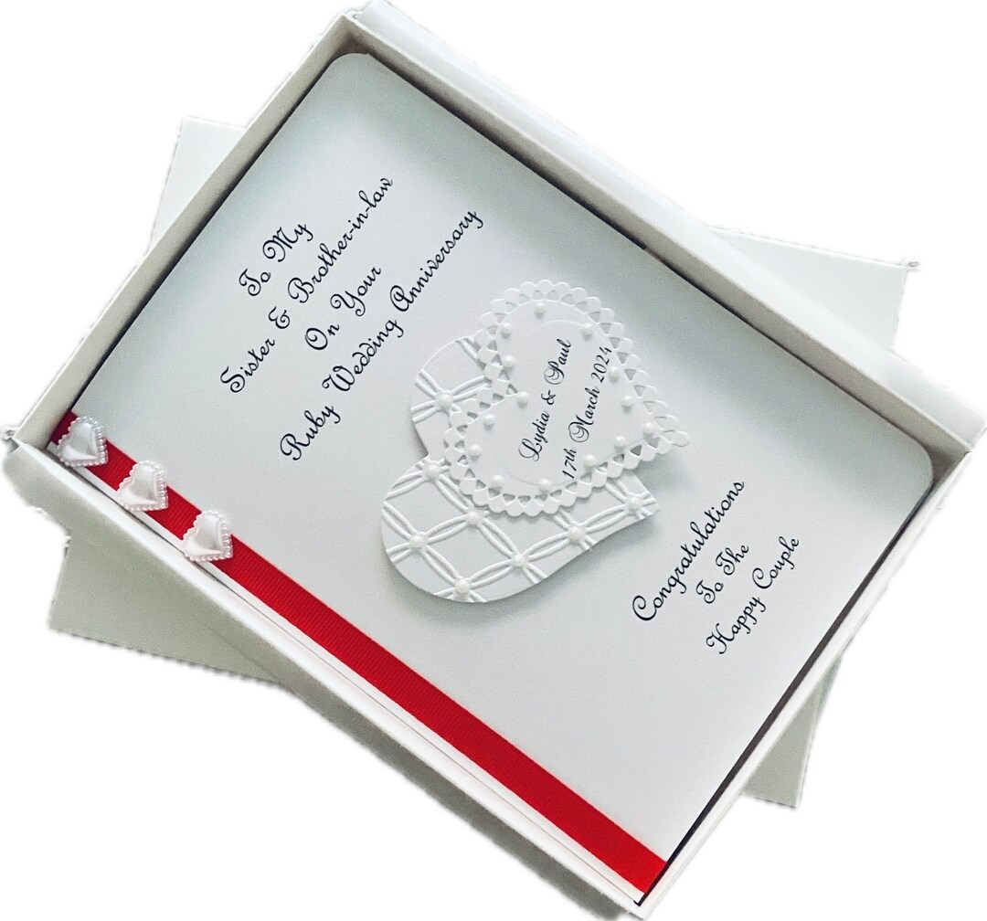 Personalized Ruby Wedding Anniversary Card, Handmade 8x6, Boxed Option ...