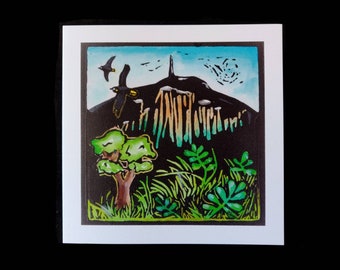 Mount Wellington - Linoprint Greeting Card