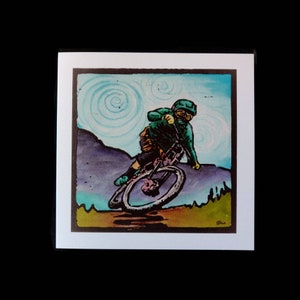 Tassie Mountain Biking - Linoprint Greeting Card