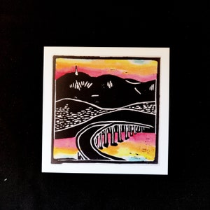 Pôr do sol sobre o Monte Wellington, Hobart Tasmânia - cartão de felicitações em linóleo