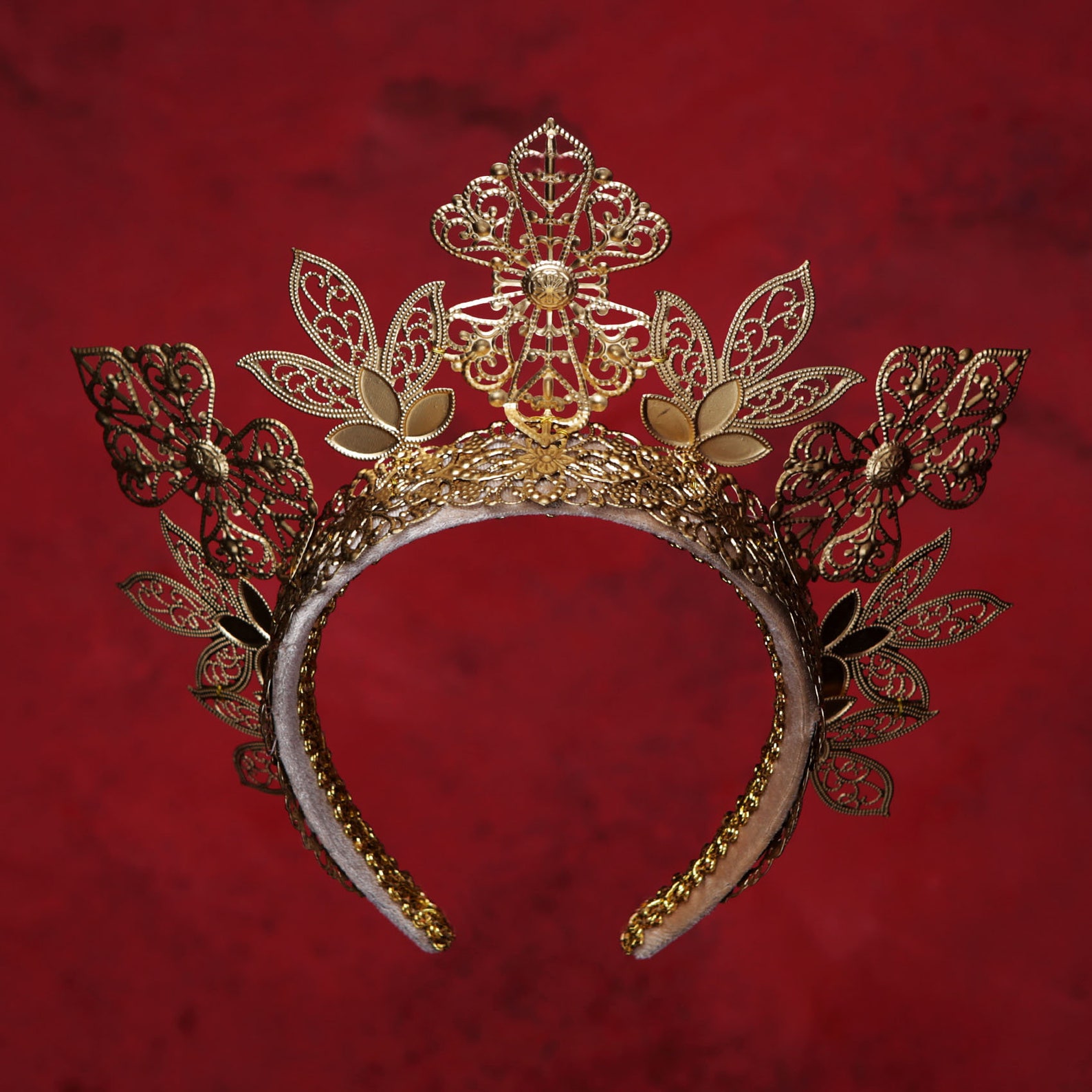 Gold Crown Headpiece Evil Queen Gold Fascinator Gold Etsy