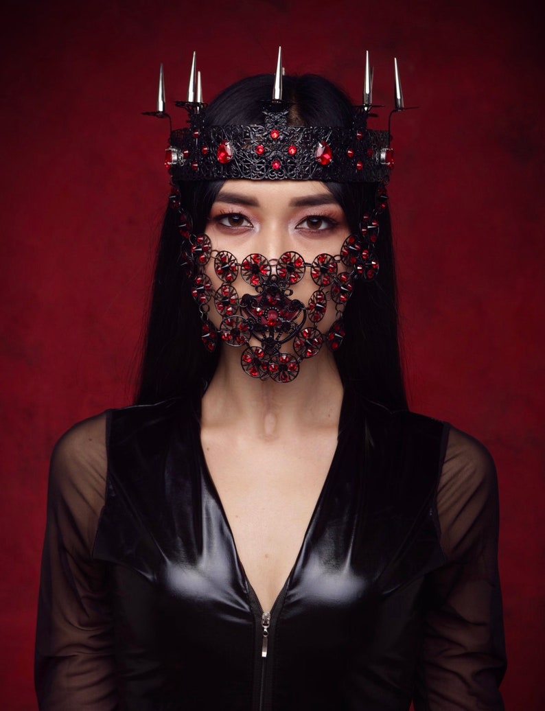 RAIDERS M-k crown m-sk black m-sk face m-k metal rhinestones m-sk face crystals m-sk,black crown,m-sk Halloween Face m-sk couture