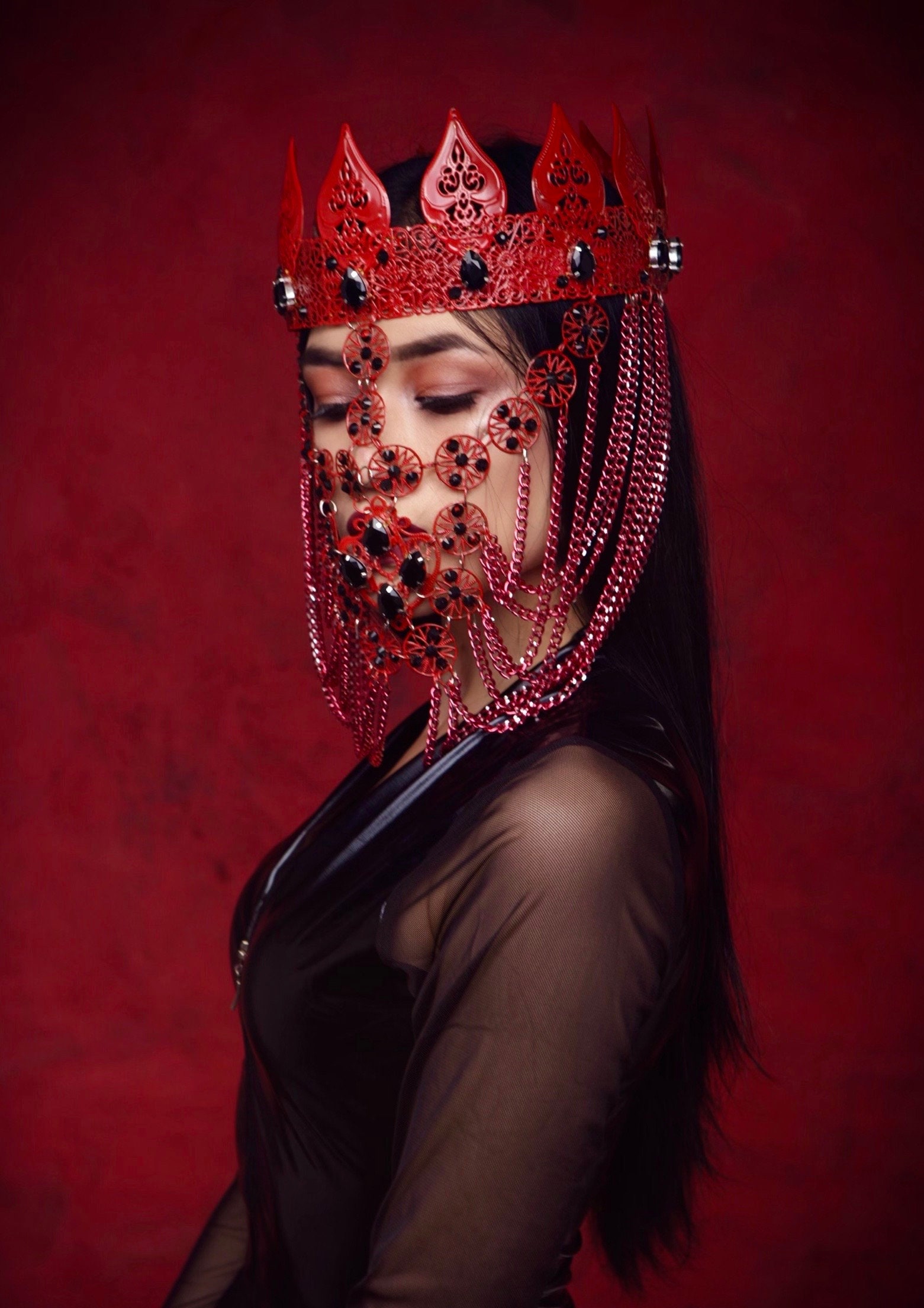 FIEND face Mask Red Black Face mask couture face mask metal Etsy