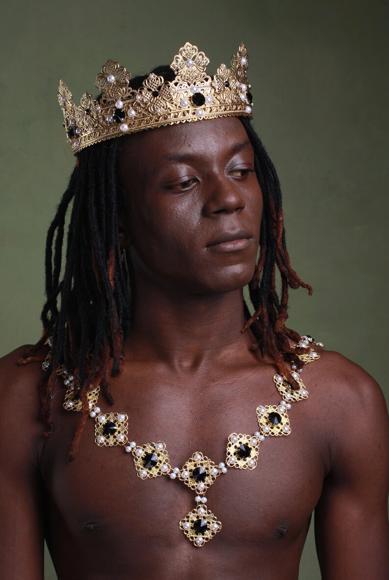 Gold King Crown Metal Male Full Round Crown King Crown Etsy