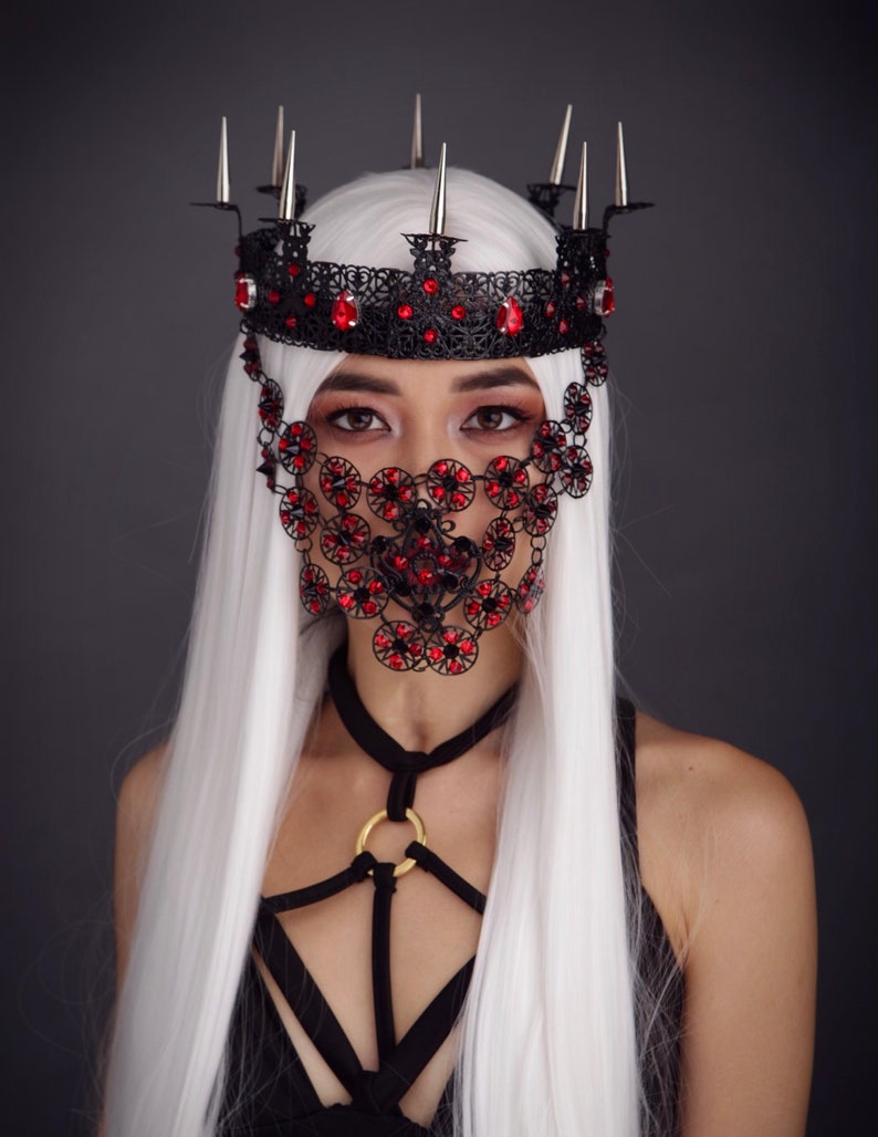 RAIDERS M-k crown m-sk black m-sk face m-k metal rhinestones m-sk face crystals m-sk,black crown,m-sk Halloween Face m-sk couture