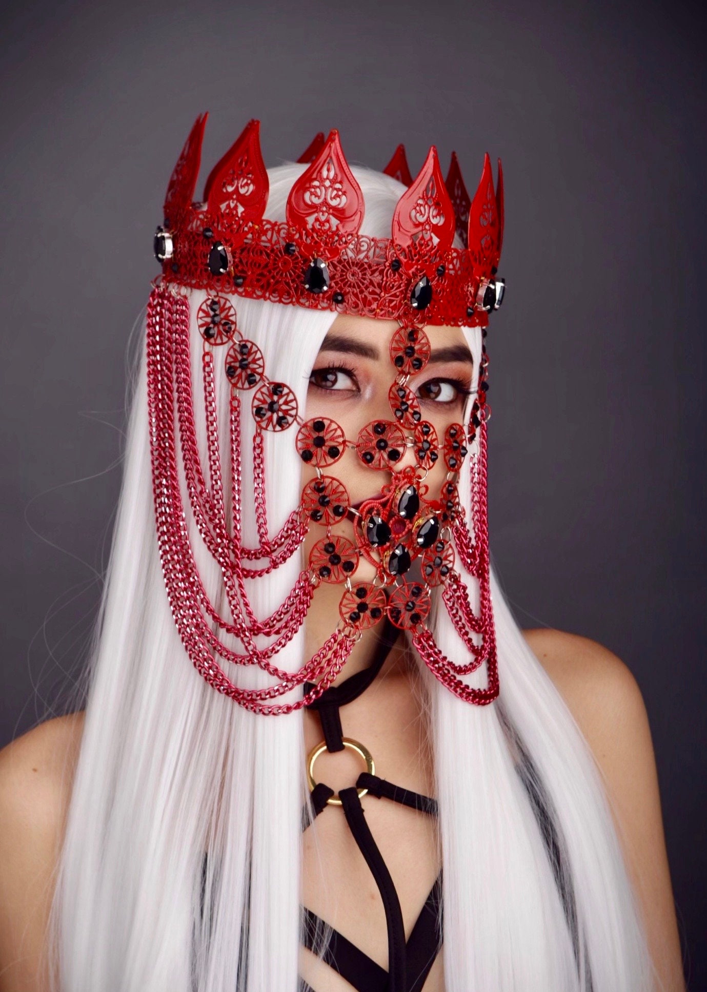 FIEND face Mask Red Black Face mask couture face mask metal Etsy