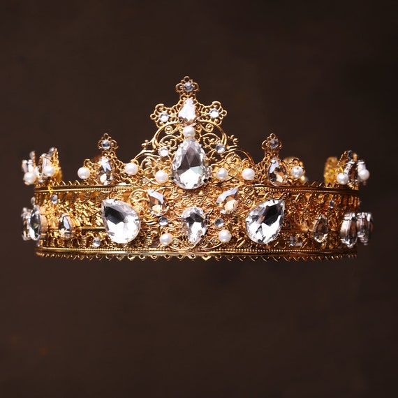 BAY Gold Bridal Crown Baroque Crown Pearls Crown Wedding | Etsy