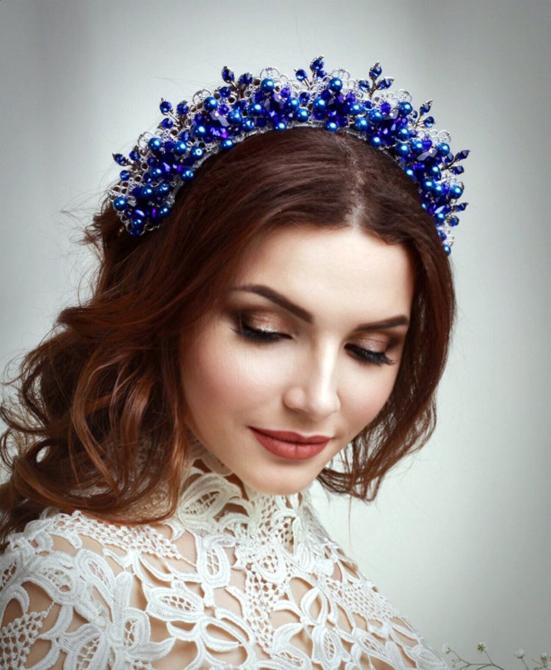 Blue Sapphire Tiara Silver Blue tiara Spiked tiara wedding Etsy