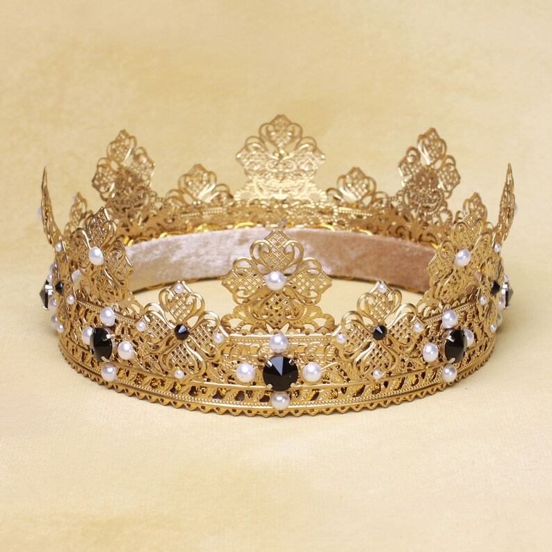 Gold King Crown Metal Male Full Round Crown King Crown Etsy